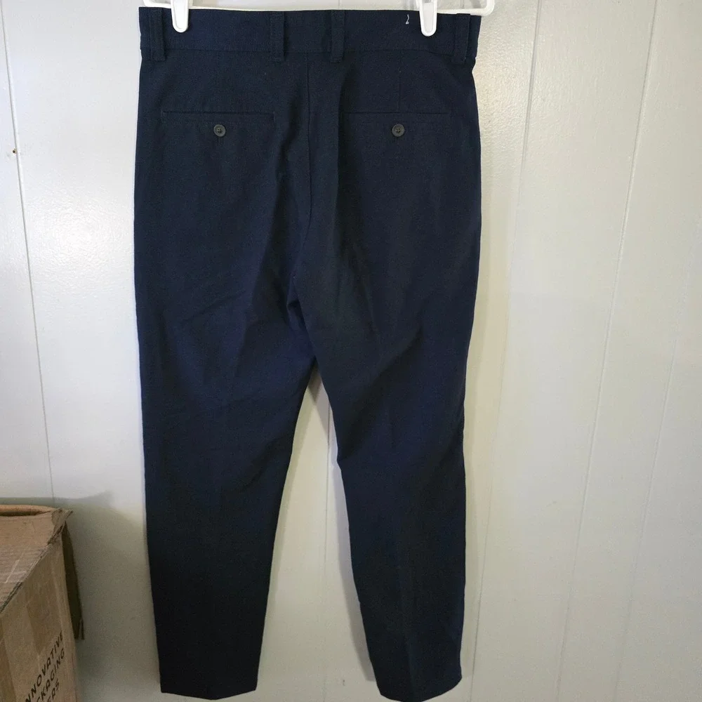 Zara Trousers Mens 31‎ Navy Blue Textured Flat Front Tapered Chinos